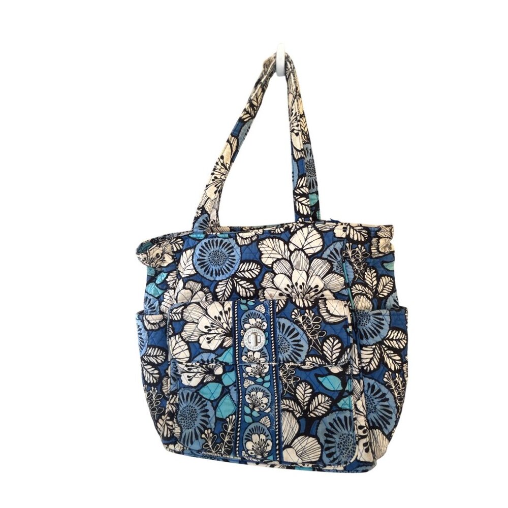 Vera Bradley Floral Quilted Tote Bag With Pockets & Button Closure-note flaw han